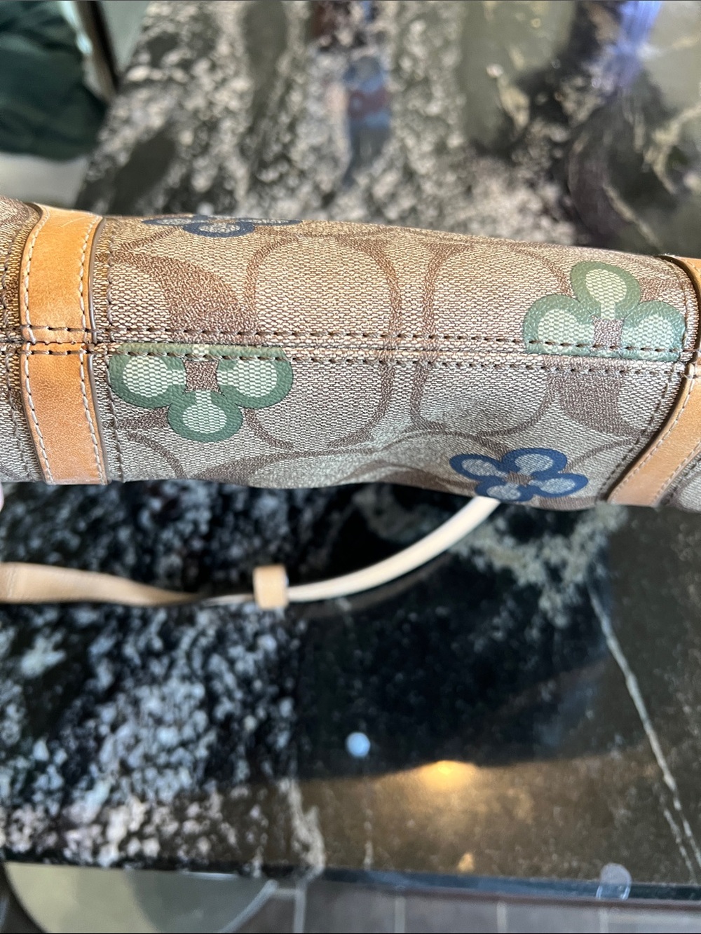 Coach Tan Signature Canvas Shoulder Bag with Multicolor Floral Accents - Picture 4 of 7